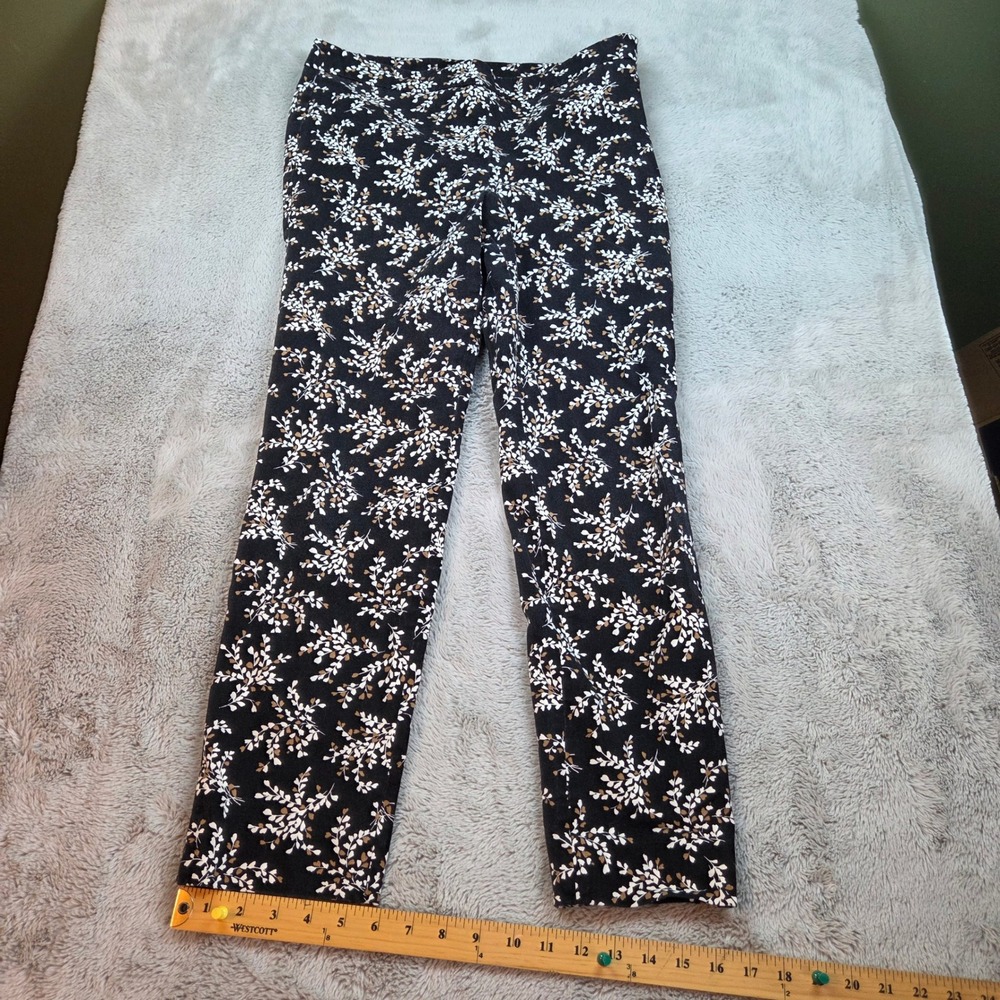 Talbots Chatham Ankle Pants Womens 6 Floral Botanical‎ Slim Leg Black White Tan